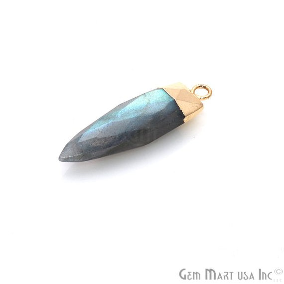 Labradorite 30x8mm Triangle Shape Single Bail Gold Plated Gemstone Connector Charm - GemMartUSA