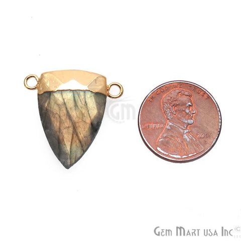 Labradorite 23x22mm Triangle Shape Cat Bail Gold Plated Gemstone Connector Charm - GemMartUSA
