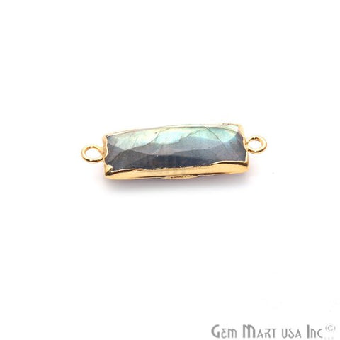Labradorite 27x9mm Rectangle Shape Double Bail Gold Plated Gemstone Connector Charm - GemMartUSA