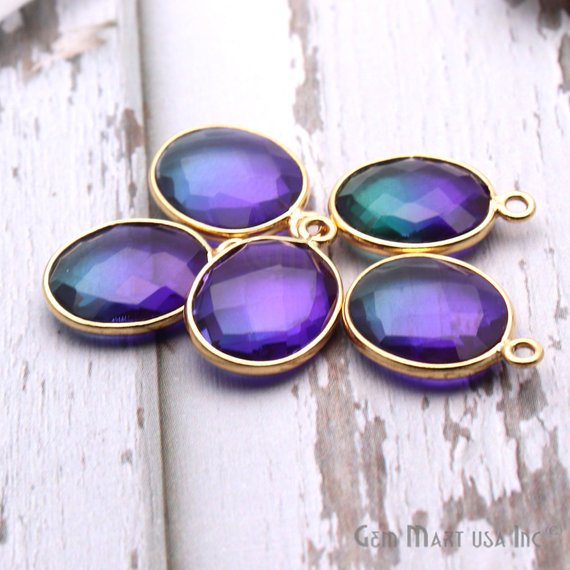 Doublet Aura Quartz 10x12mm Oval Connector (Pick Color,Plating,Bail) - GemMartUSA