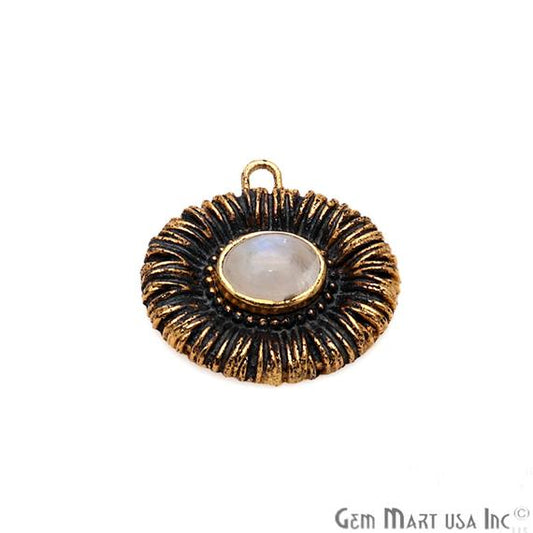 DIY Rainbow Moonstone 24x23mm Oxidized Gold Earring Finding Connector - 1pc - GemmartUSA