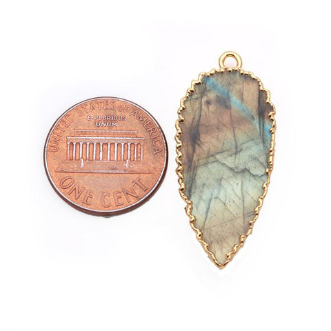 Labradorite 34x15mm Pear Shape Single Bail Gold Plated Gemstone Connector Charm - GemMartUSA