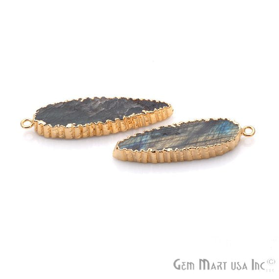 Labradorite 43x9mm Pear Shape Single Bail Gold Plated Gemstone Connector Charm - GemMartUSA