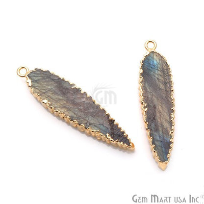 Labradorite 43x9mm Pear Shape Single Bail Gold Plated Gemstone Connector Charm - GemMartUSA