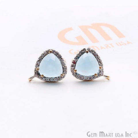 DIY Blue Topaz Cubic Zircon 13x10mm Gold Plated Loop Connector Stud Earrings - GemMartUSA