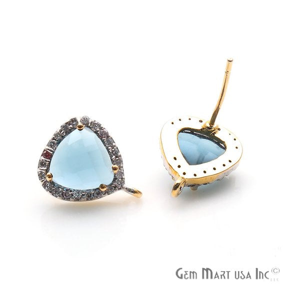 DIY Blue Topaz Cubic Zircon 13x10mm Gold Plated Loop Connector Stud Earrings - GemMartUSA