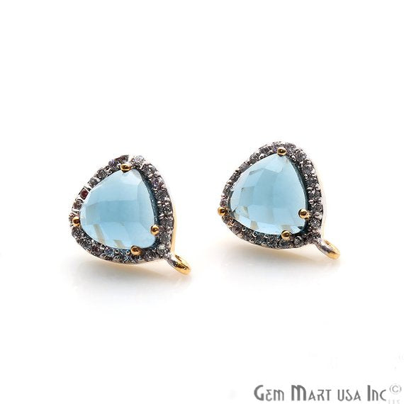 DIY Blue Topaz Cubic Zircon 13x10mm Gold Plated Loop Connector Stud Earrings - GemMartUSA