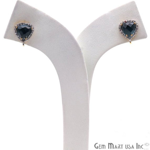 DIY Blue Topaz Cubic Zircon 13x10mm Gold Plated Loop Connector Stud Earrings - GemMartUSA
