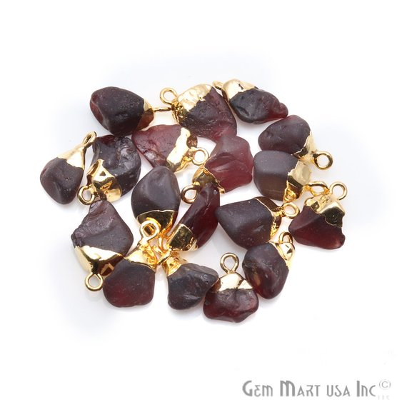 Rough Garnet Gemstone 15X10mm Gold Edged Bracelets Charm Connectors - GemMartUSA