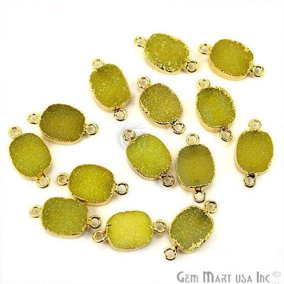 Gold Electroplated 12x16mm Octagon Double Bail Druzy Gemstone Connector