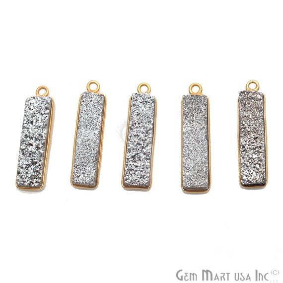 Titanium Druzy 25x7mm Rectangle Shape Gold Bail Bezel Gemstone Connector (Pick Your Color) (50143) - GemMartUSA