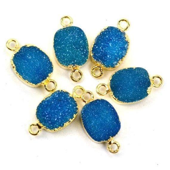 Gold Electroplated Druzy 10x12mm Octagon Double Bail Druzy Gemstone Connector