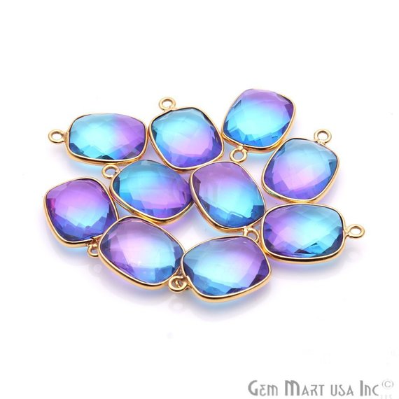 Doublet Aura Quartz 10x12mm Octagon Connector (Pick Color,Plating,Bail) - GemMartUSA