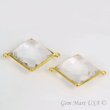 Square 16mm Double Bail Gold Bezel Gemstone Connector (Pick Stone & Lot Size)