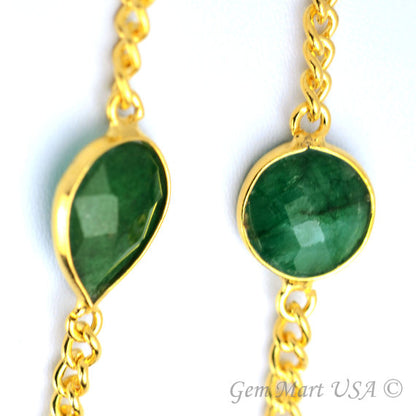 Emerald 10-15mm Gold Plated Link Bezel Connector Chain - GemMartUSA (764138586159)