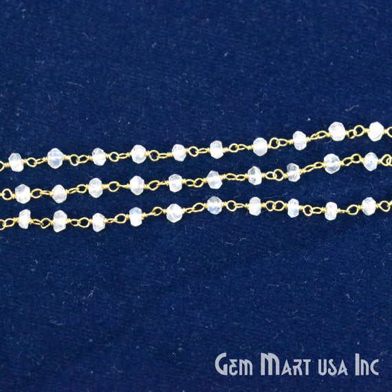 Rainbow Moonstone Bead Gold Wire Wrapped Rosary Chain - GemMartUSA