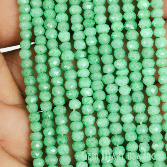 Green Chalcedony Rondelle Beads, Natural, Meditation Bracelet, Beaded Curtain, Mardi Gras, 3-4mm 13" Length (762707345455)