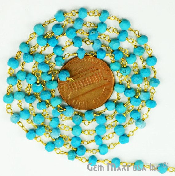 Turquoise Gold Plated Wire Wrapped Beads Rosary Chain (762737590319)