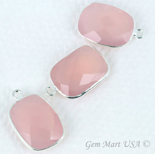 Rose Chalcedony Octagon 12x16mm Single Bail Gemstone Silver Bezel Connector
