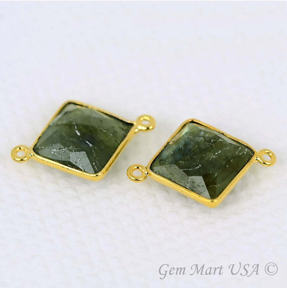 Square 12mm Double Bail Gold Bezel Gemstone Connector