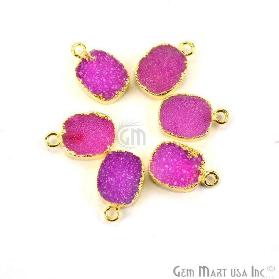 Gold Electroplated 12x16mm Octagon Single Bail Druzy Gemstone Connector