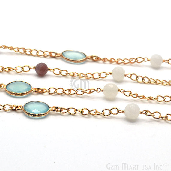 Aqua Chalcedony With Multi Stone 10mm Gold Plated Bezel Connector Chain - GemMartUSA (764194750511)
