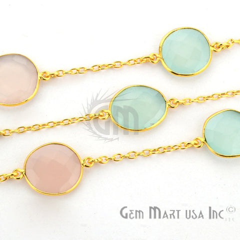 Rose With Aqua Chalcedony 15mm Gold Plated Bezel Link Connector Chain - GemMartUSA (764195700783)