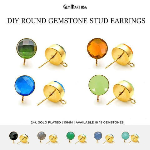 DIY Round 10mm Gold Bail Gemstone stud Earring