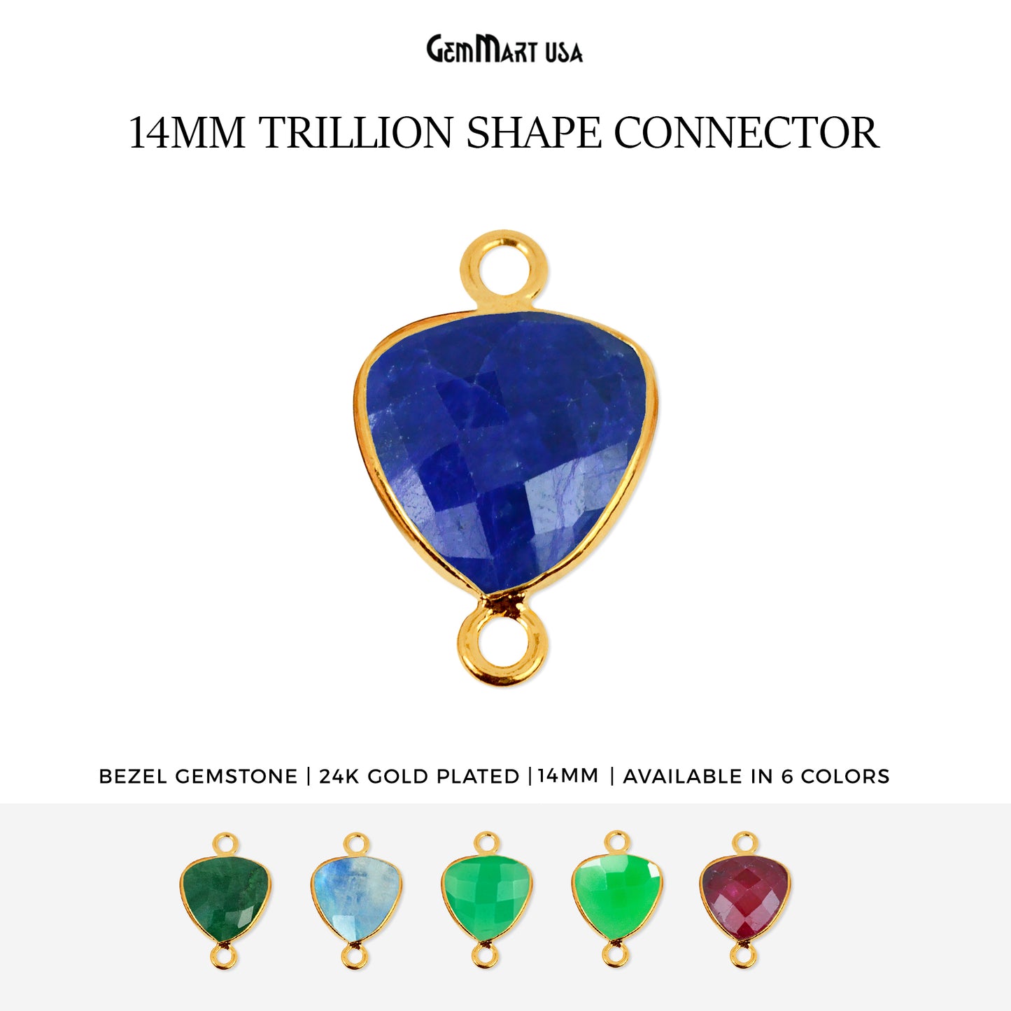 Trillion 14mm Gold Bezel Double Bail Gemstone Connector