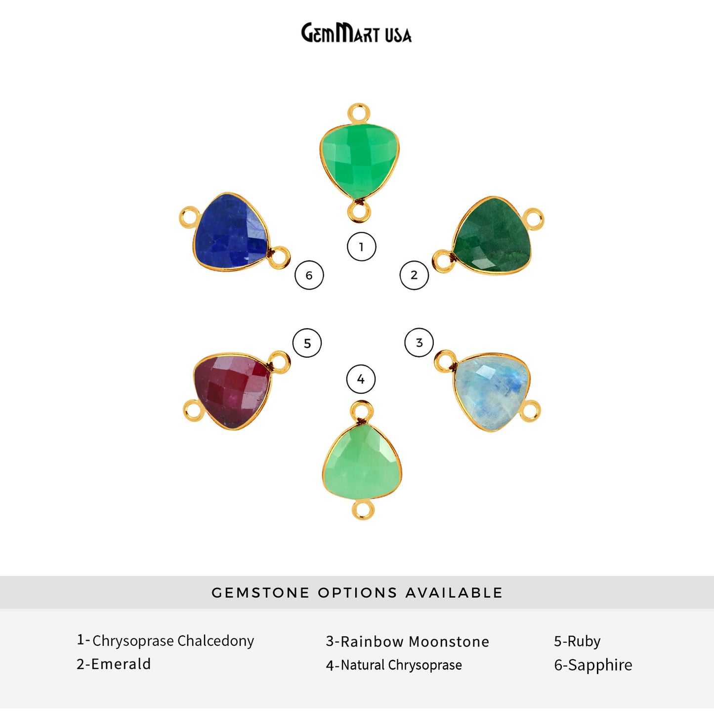 Trillion 14mm Gold Bezel Double Bail Gemstone Connector