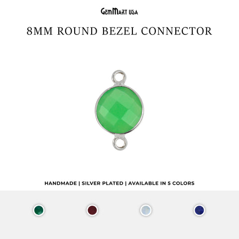 Round 8mm Double Bail Silver Plated Gemstone Bezel Connector