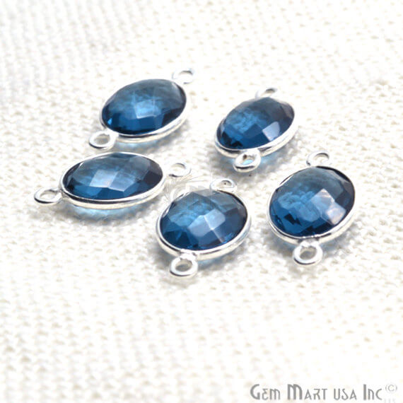 Iolite Cabochon Bezel Connector Oval Shape Silver Plated Double Bail Connector (IO-10199) - GemMartUSA