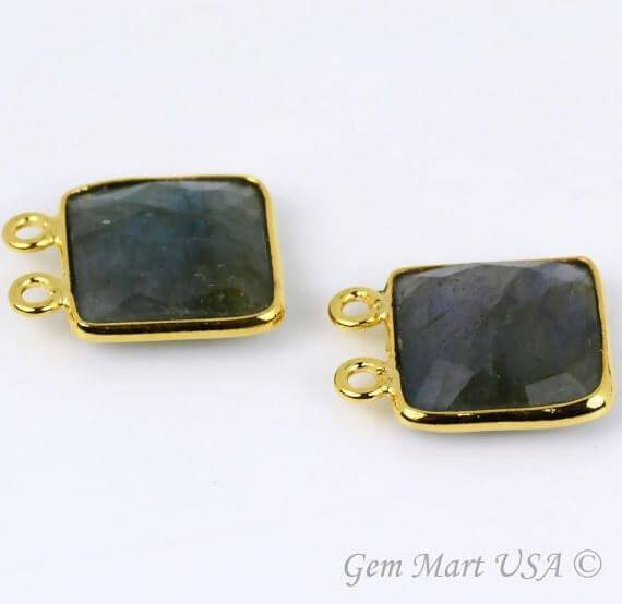 Square 12mm Gemstone Cat Bail Gold Bezel Connector