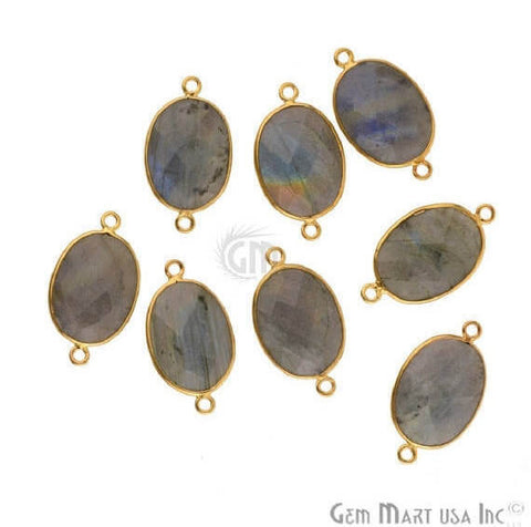 Natural Labradorite Oval Shape 13x18mm Gold Plated Double Bail Gemstone Bezel Connector - GemMartUSA
