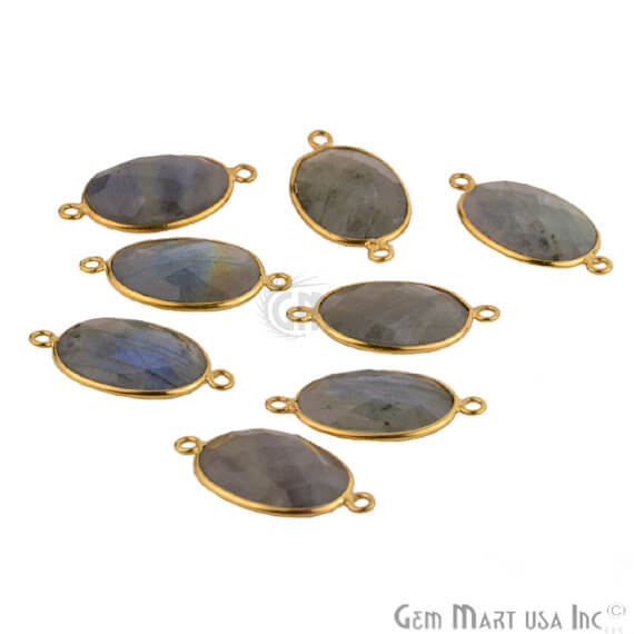 Natural Labradorite Oval Shape 13x18mm Gold Plated Double Bail Gemstone Bezel Connector - GemMartUSA
