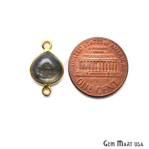 Labradorite Cabochon Heart Shape 10mm Gold Plated Double Bail Gemstone Bezel Connector - GemMartUSA