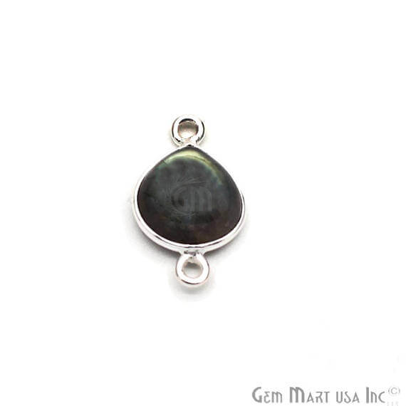 Labradorite Cabochon Heart Shape 10mm Silver Plated Double Bail Gemstone Bezel Connector - GemMartUSA