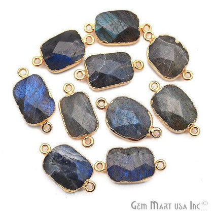 Labradorite 18X12mm Gold Plated Double Bail Gemstone Connector - GemMartUSA