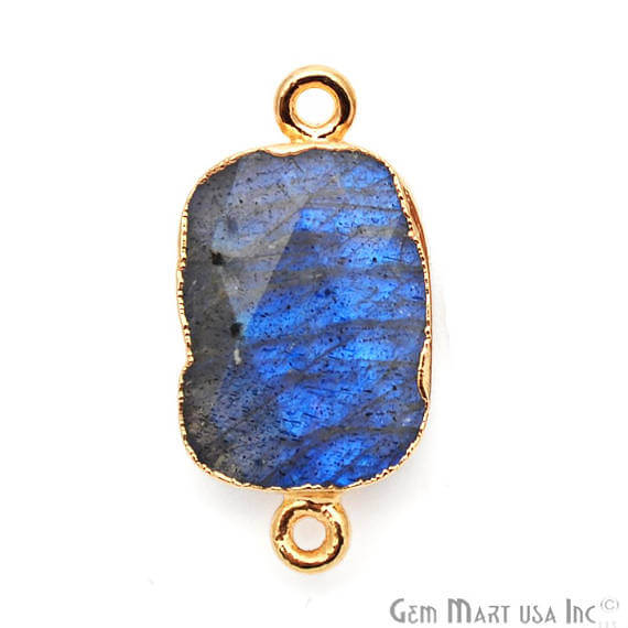 Labradorite 18X12mm Gold Plated Double Bail Gemstone Connector - GemMartUSA