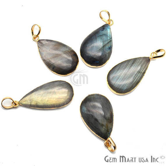 Labradorite 31x18mm Gold Electroplated Gemstone Connector Pendant - GemMartUSA