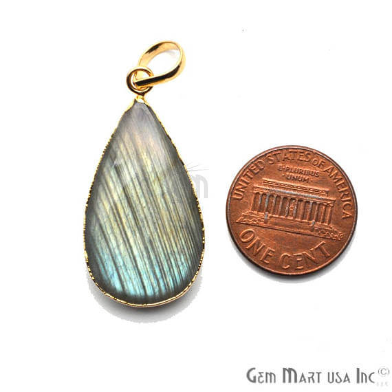 Labradorite 31x18mm Gold Electroplated Gemstone Connector Pendant - GemMartUSA