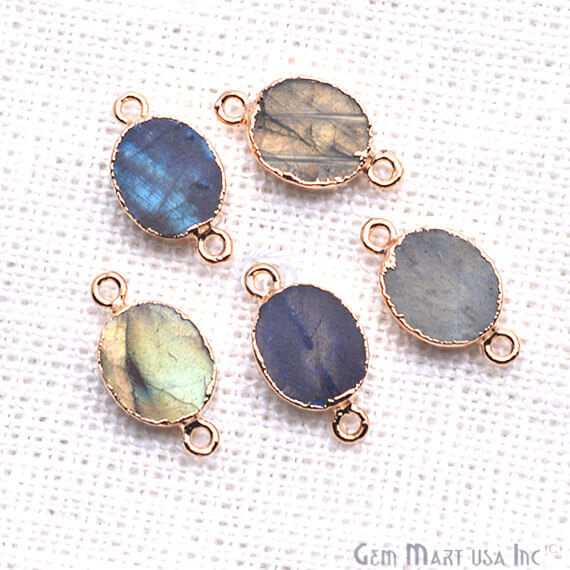 Labradorite Oval shape 10x12mm Gold Electroplated Double Bail Link Connector - GemMartUSA