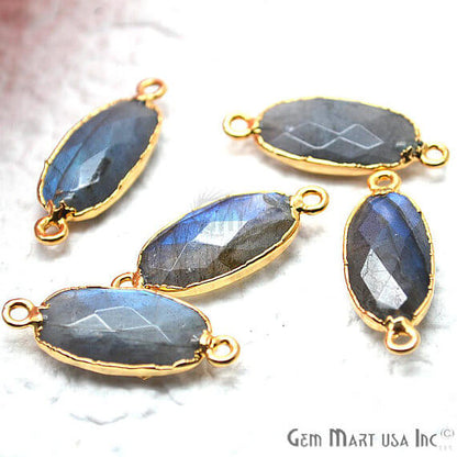 Labradorite Oval shape 20x10mm Gold Electroplated Double Bail Link Connector - GemMartUSA