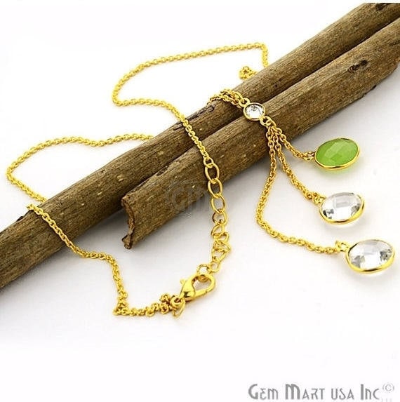 3pcs Mix Gemstone Necklace, Faceted Rond Shape Pendant with 24k Gold Plated 18Inch Chain - GemMartUSA (762590330927)