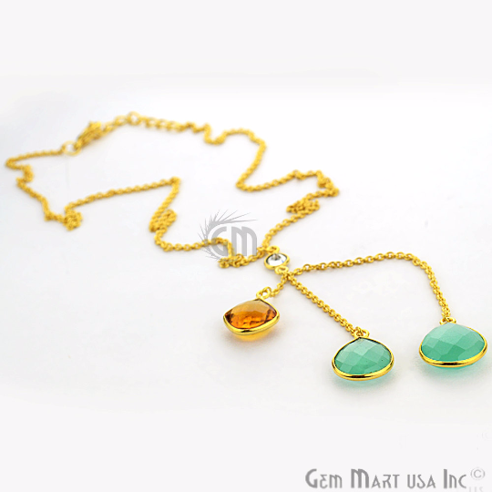 3pcs Mix Gemstone Necklace, Faceted Pears & Cushion Shape Pendant with 24k Gold Plated 18Inch Chain - GemMartUSA (762590953519)