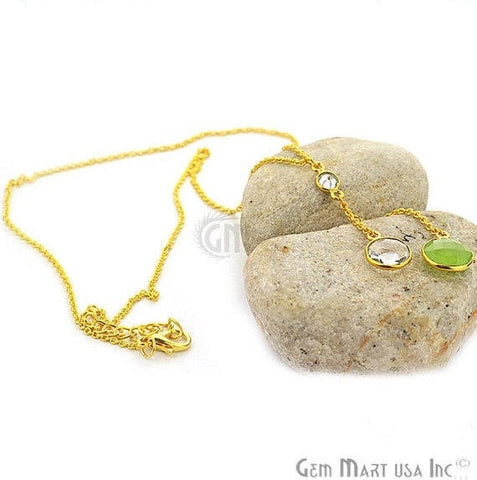 2pcs Green Chalcedony & Crystal Necklace, Faceted Round Shape Pendant 24k Gold Plated 18Inch Chain - GemMartUSA (762591346735)