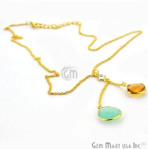 2pcs Aqua Chalcedony & Citrine Faceted Cushion and Pears Pendant with 24k Gold Plated 18Inch Chain - GemMartUSA (762592002095)