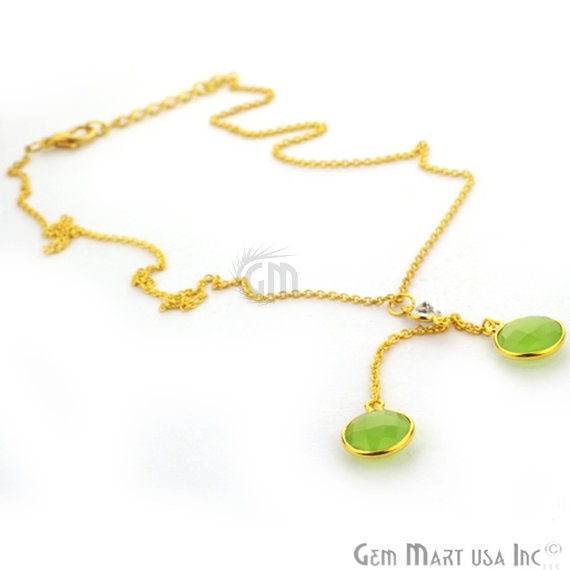 2pcs Green Chalcedony Necklace, Faceted Round Shape Pendant with 24k Gold Plated 18Inch Chain - GemMartUSA (762592559151)