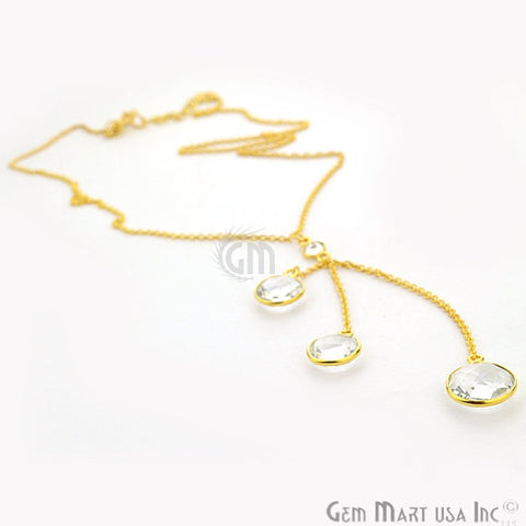 3pcs Crystal Gemstone Necklace, Faceted Round Shape Pendant with 24k Gold Plated 18Inch Chain - GemMartUSA (762594689071)