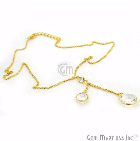 2pcs Crystal Gemstone Necklace, Faceted Round Shape Pendant with 24k Gold Plated 18Inch Chain - GemMartUSA (762595606575)